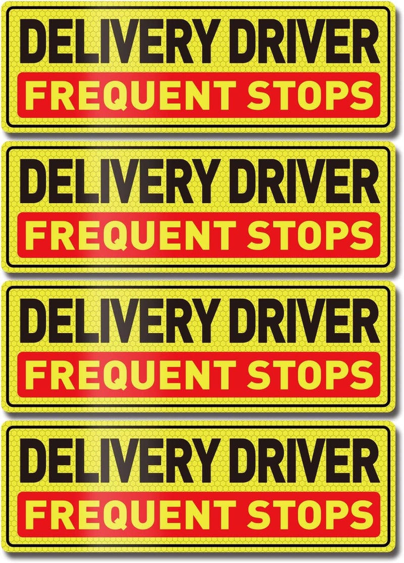 YIKIADA Delivery Driver Car Magnet 12 × 4 Inches Reflective Frequent Stops Magnetic Sticker Warning Safety Sign for Vehicle Truck 4 Pack - Image 1